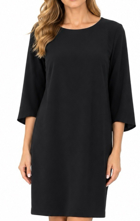 Lafayette 148 New York Dresses & Skirts - Lafayette 148 Dress Black Round Neck 3/4 Sleeve Shift Knee Pockets Back Zip 16